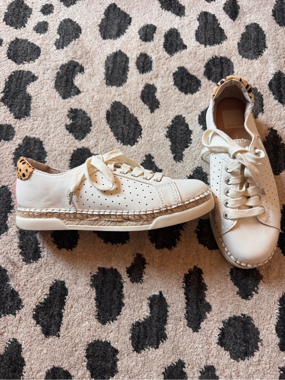 Dolce Vita White Sneakers with Leopard Heel Accent